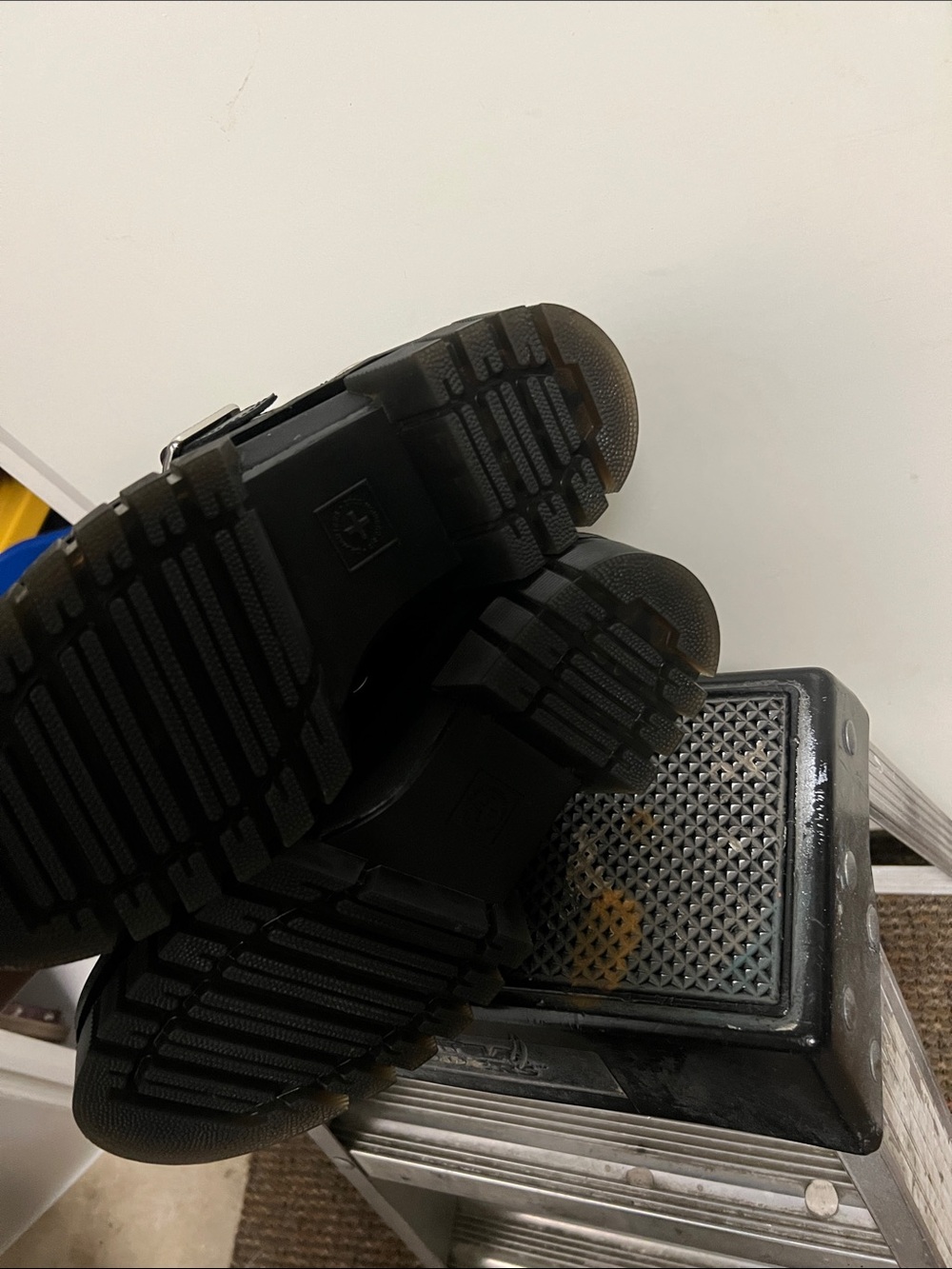 Dr. Martens Black Leather Lug-Sole Mary Jane Shoes with Yellow Stitching - Picture 7 of 7